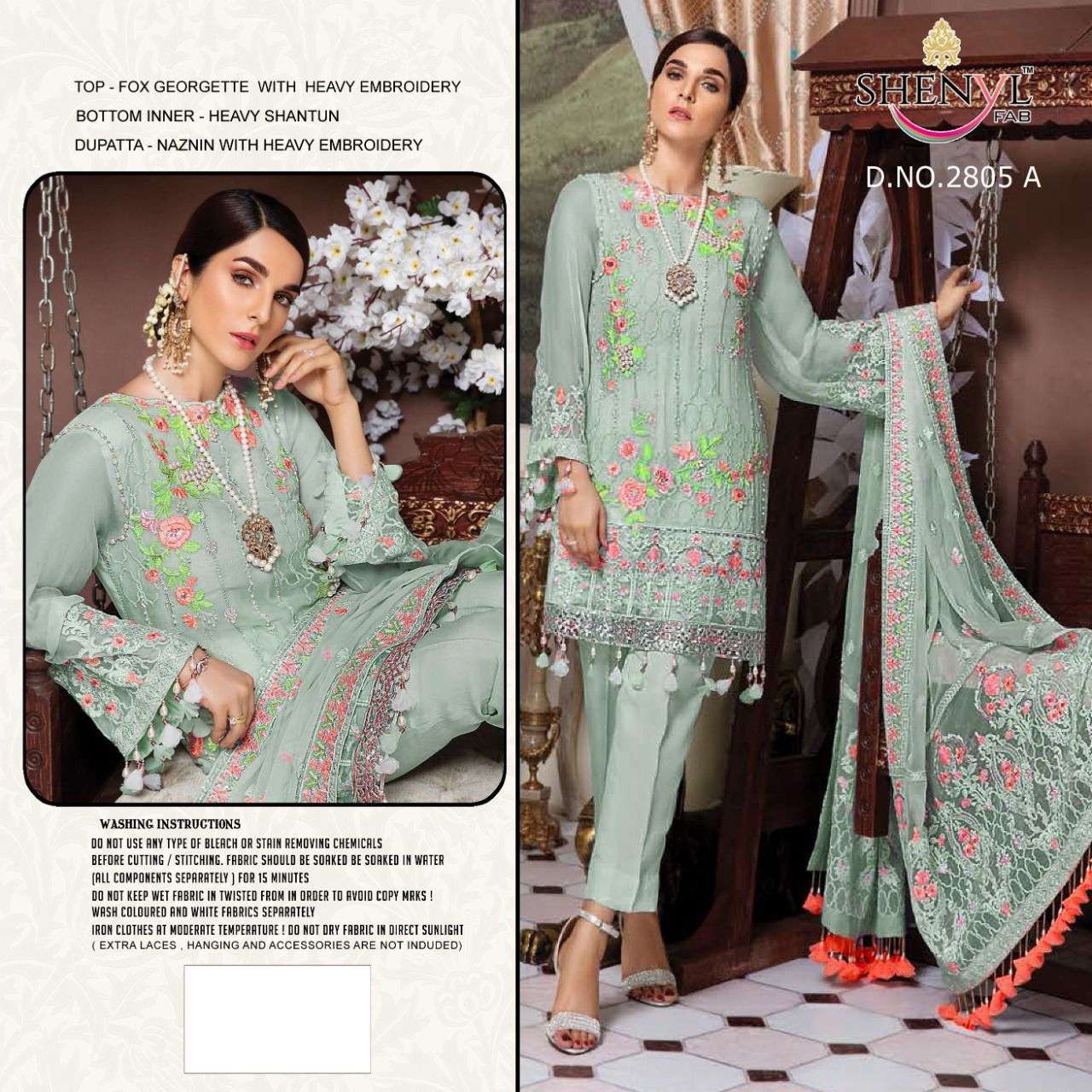 SHENYL HIT DESIGN 2805-A BY SHENYL DESIGNER PAKISTANI SUITS BEAUTIFUL STYLISH FANCY COLORFUL PARTY WEAR & OCCASIONAL WEAR FAUX GEORGETTE EMBROIDERED DRESSES AT WHOLESALE PRICE