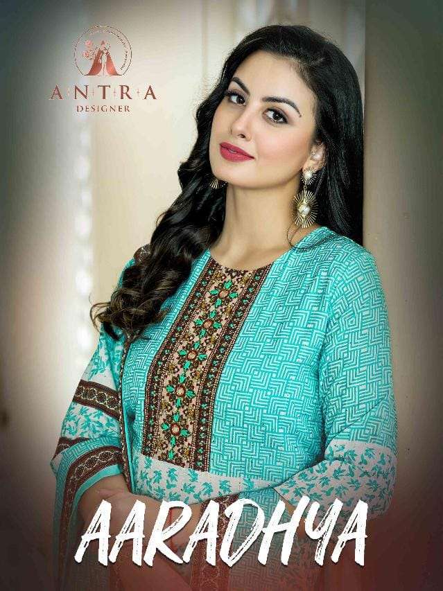 AARADHYA BY ANTRA 1001 TO 1006 SERIES SUITS BEAUTIFUL FANCY COLORFUL STYLISH PARTY WEAR & OCCASIONAL WEAR MUSLIN DRESSES AT WHOLESALE PRICE