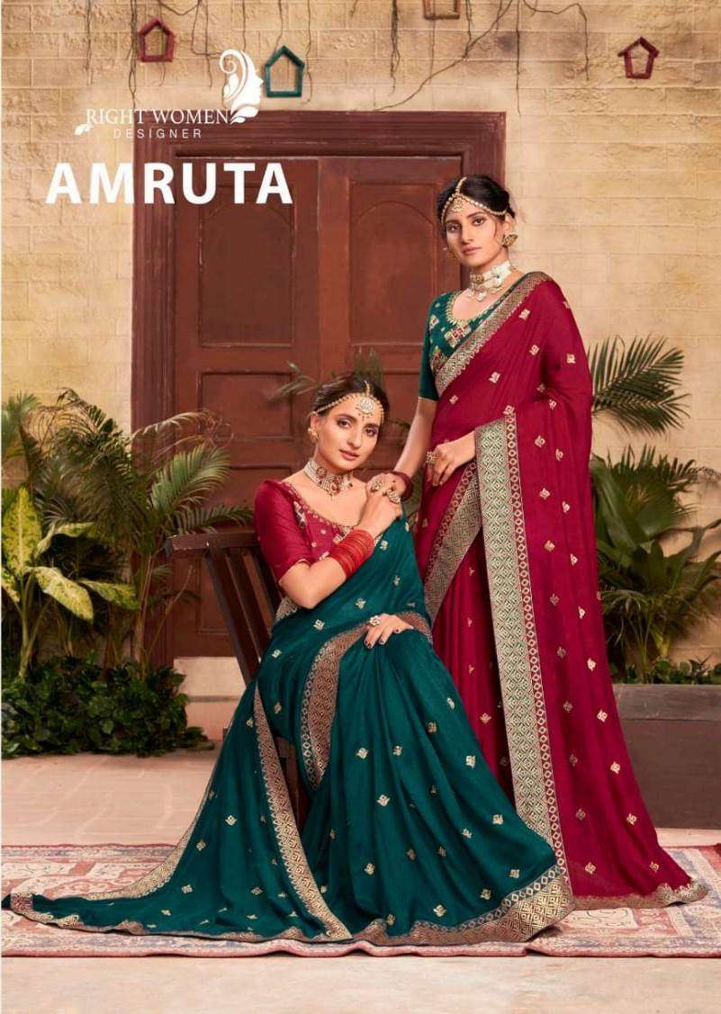 AMRUTA BY RIGHT WOMEN 81631 TO 81638 SERIES INDIAN TRADITIONAL WEAR COLLECTION BEAUTIFUL STYLISH FANCY COLORFUL PARTY WEAR & OCCASIONAL WEAR VICHITRA SAREES AT WHOLESALE PRICE