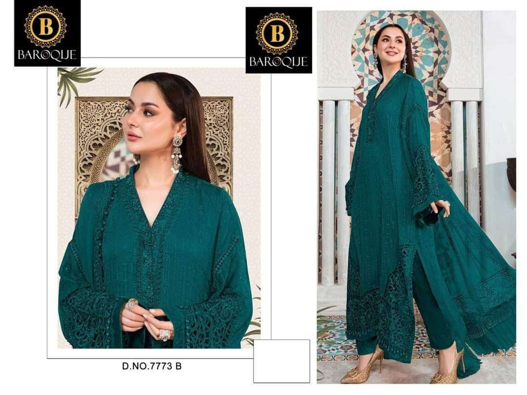 BAROQUE VOL-1 BY BAROQUE BEAUTIFUL PAKISTANI SUITS COLORFUL STYLISH FANCY CASUAL WEAR & ETHNIC WEAR GEORGETTE EMBROIDERED DRESSES AT WHOLESALE PRICE