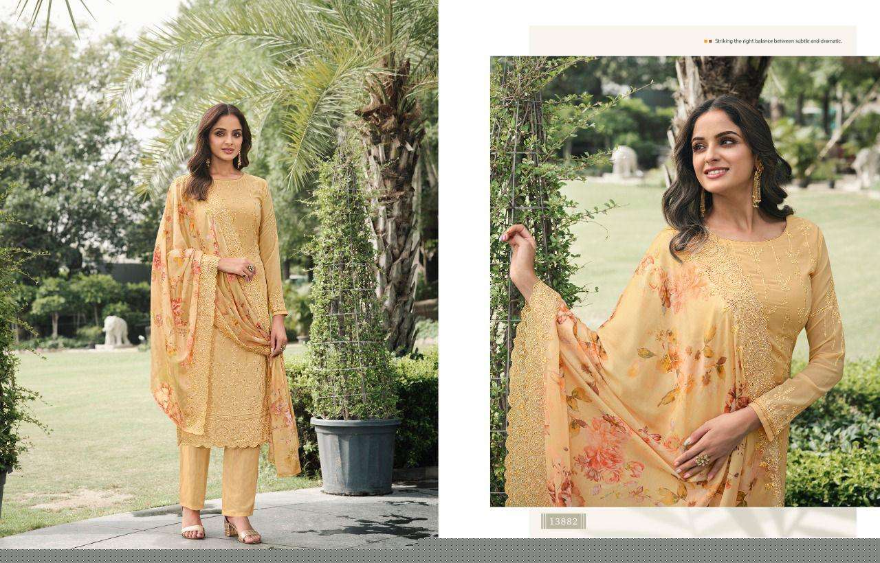 ELEGANT VOL-3 BY ZISA 13881 TO 13886 SERIES SUITS BEAUTIFUL FANCY COLORFUL STYLISH PARTY WEAR & OCCASIONAL WEAR GEORGETTE EMBROIDERED DRESSES AT WHOLESALE PRICE