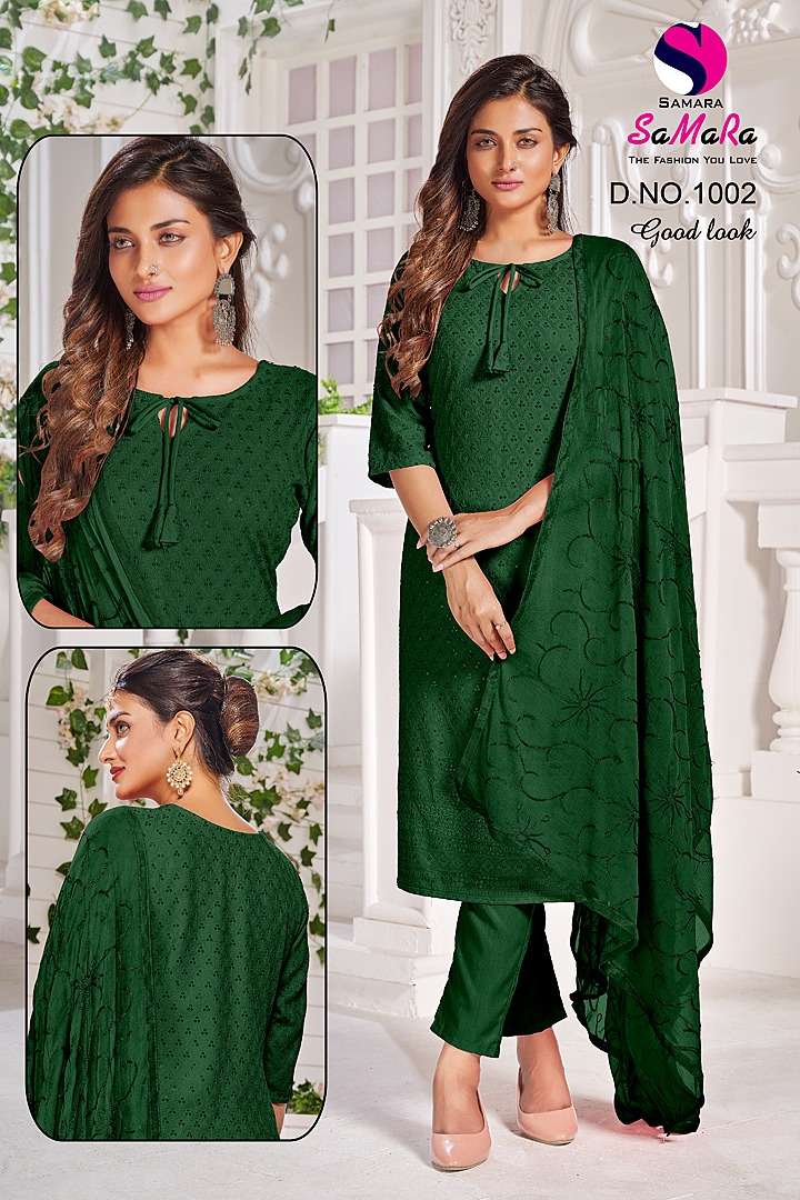 GOOD LOOK BY SAMARA 1001 TO 1010 SERIES DESIGNER SUITS BEAUTIFUL STYLISH FANCY COLORFUL PARTY WEAR & OCCASIONAL WEAR RAYON WITH WORK DRESSES AT WHOLESALE PRICE