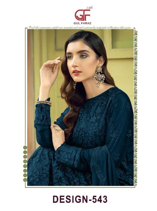 GUL FARAZ 543 COLOURS BY GUL FARAZ 543-A TO 543-D SERIES BEAUTIFUL PAKISTANI SUITS COLORFUL STYLISH FANCY CASUAL WEAR & ETHNIC WEAR FAUX GEORGETTE EMBROIDERED DRESSES AT WHOLESALE PRICE