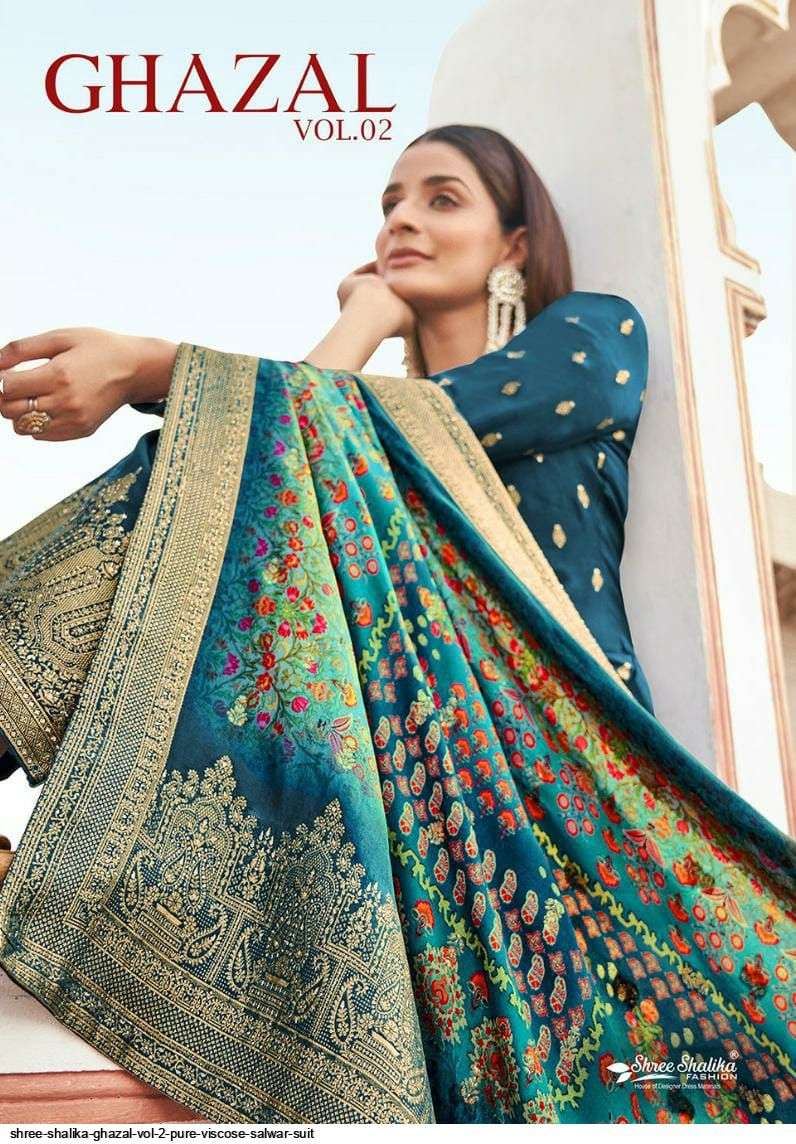 GHAZAL VOL-2 BY SHREE SHALIKA FASHION 6001 TO 6008 SERIES BEAUTIFUL SUITS COLORFUL STYLISH FANCY CASUAL WEAR & ETHNIC WEAR VISCOSE DOLA JACQUARD DRESSES AT WHOLESALE PRICE