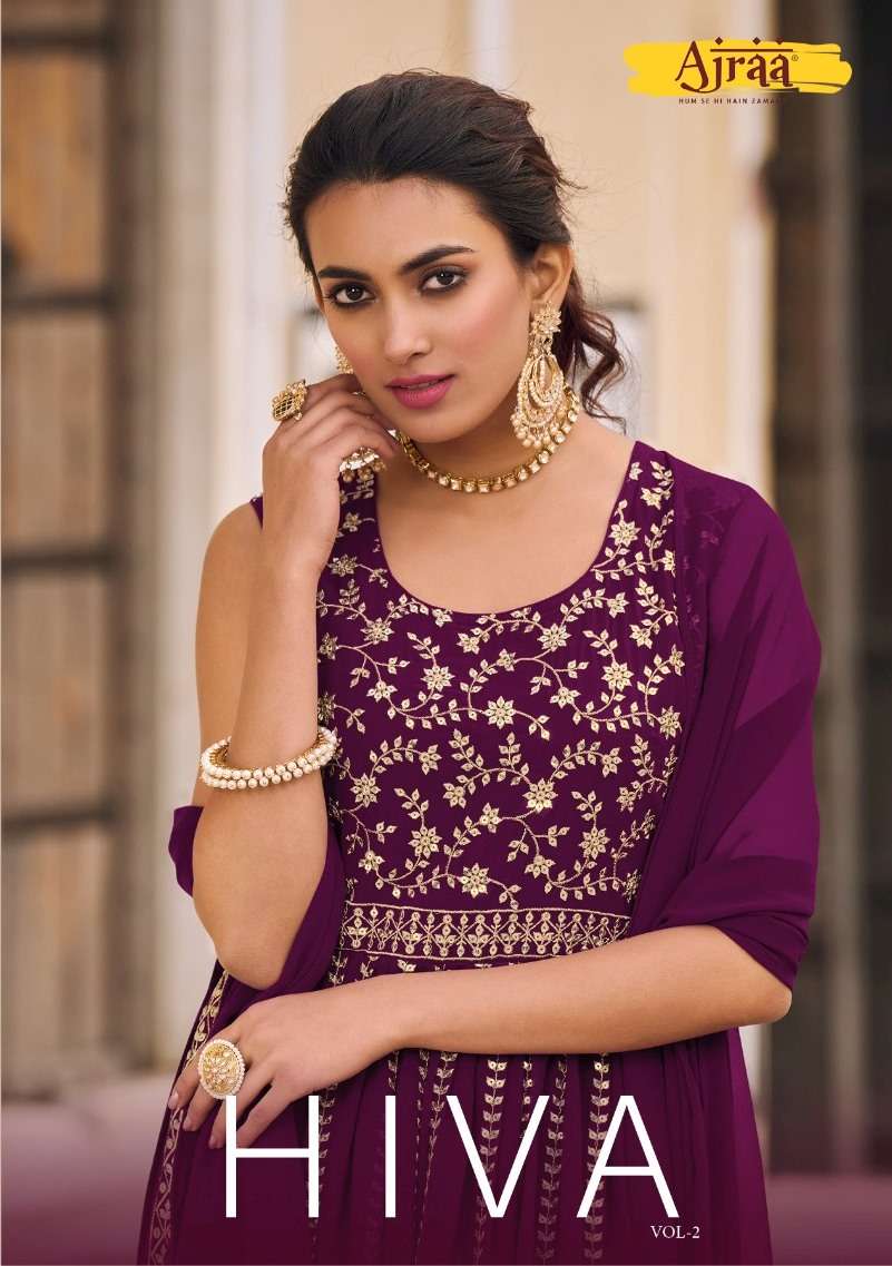 Hiva Vol-2 By Ajraa 51441 To 51445 Series Designer Festive Suits Collection Beautiful Stylish Fancy Colorful Party Wear & Occasional Wear Heavy Georgette Embroidered Dresses At Wholesale Price