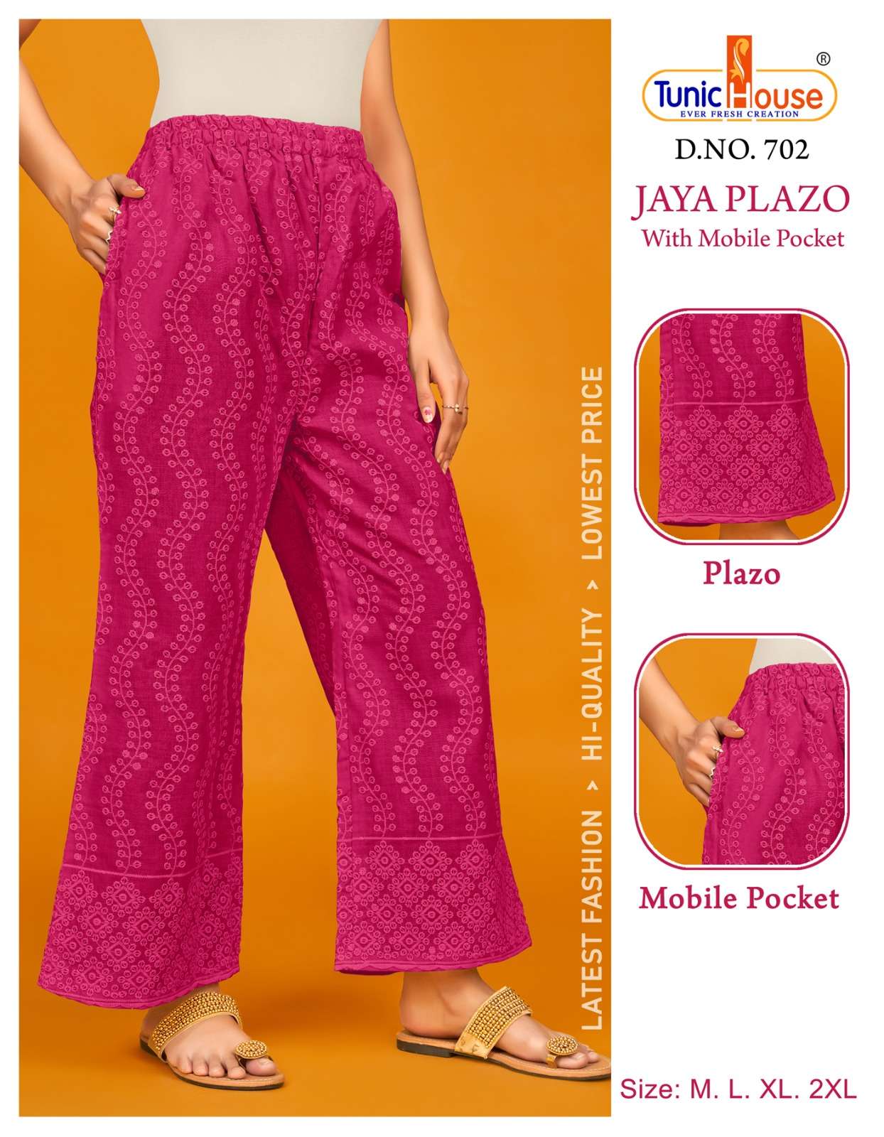 JAYA PLAZO BY TUNIC HOUSE 701 TO 712 SERIES STYLISH FANCY BEAUTIFUL COLORFUL CASUAL WEAR & ETHNIC WEAR COTTON PALAZZO AT WHOLESALE PRICE