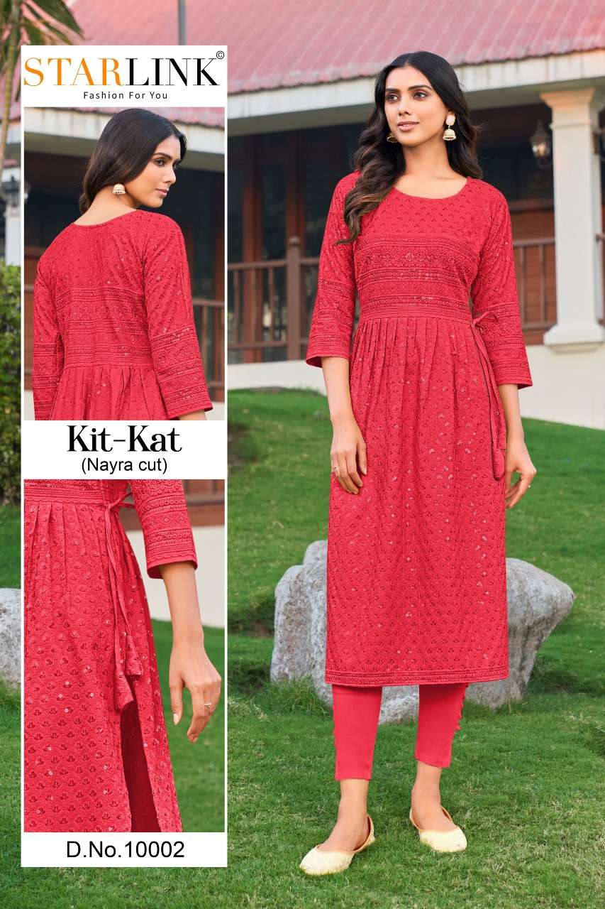 KIT KAT BY STARLINK 10001 TO 10024 SERIES DESIGNER STYLISH FANCY COLORFUL BEAUTIFUL PARTY WEAR & ETHNIC WEAR COLLECTION RAYON KURTIS AT WHOLESALE PRICE