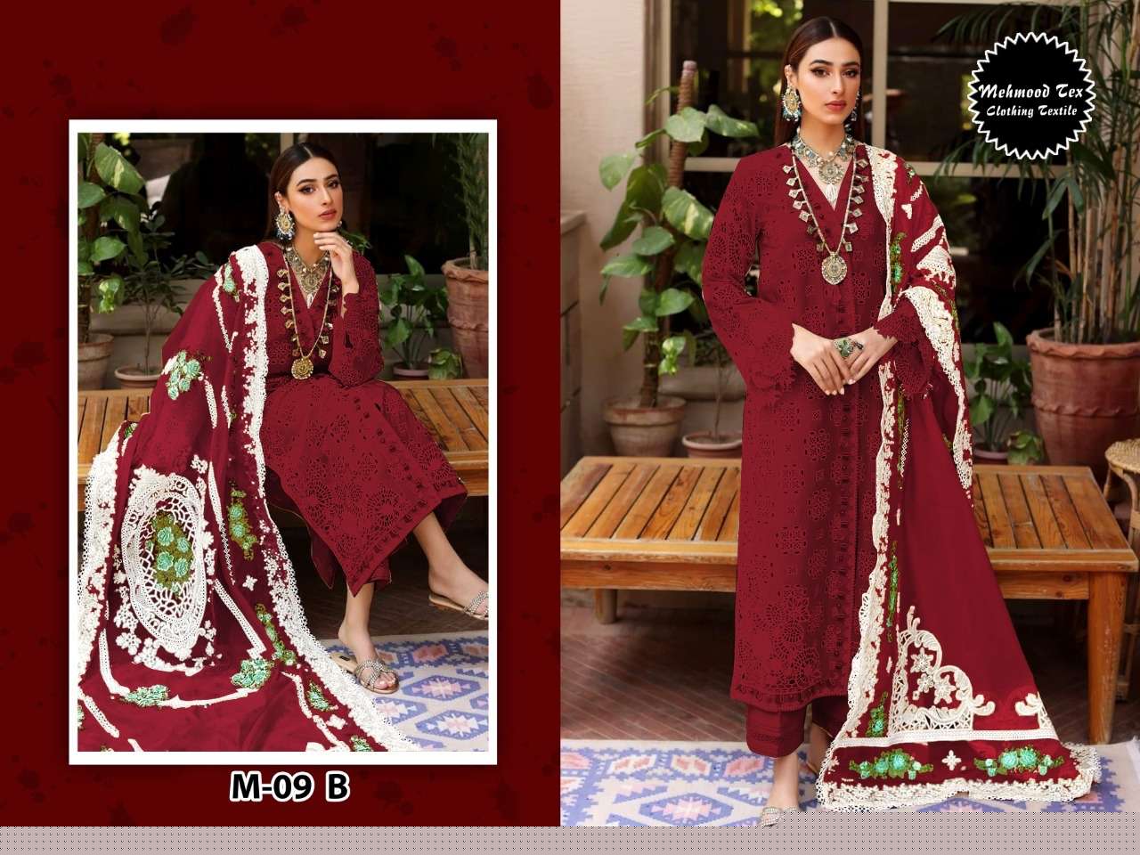 MEHMOOD HIT DESIGN M-09 COLOURS BY MEHMOOD TEX M-09 TO M-09-B SERIES DESIGNER PAKISTANI SUITS BEAUTIFUL FANCY COLORFUL STYLISH PARTY WEAR & OCCASIONAL WEAR COTTON EMBROIDERED DRESSES AT WHOLESALE PRICE