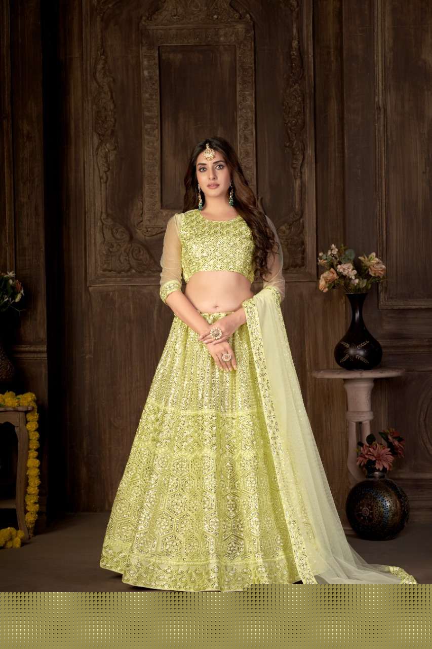MEHREEN BY ZEEYA 01 TO 04 SERIES INDIAN TRADITIONAL BEAUTIFUL STYLISH DESIGNER BANARASI SILK JACQUARD EMBROIDERED PARTY WEAR NET LEHENGAS AT WHOLESALE PRICE