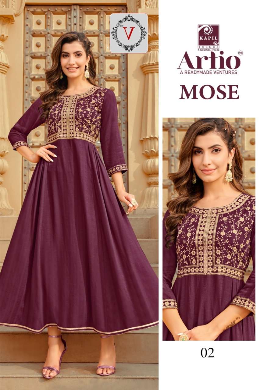 MOSE BY ARTIO 01 TO 06 SERIES BEAUTIFUL STYLISH FANCY COLORFUL CASUAL WEAR & ETHNIC WEAR RAYON GOWNS AT WHOLESALE PRICE