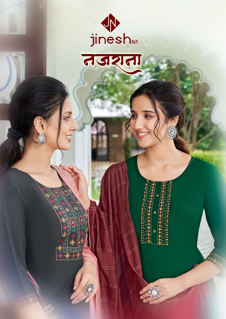 NAZRANA BY JINESH NX 1001 TO 1006 SERIES INDIAN SUITS BEAUTIFUL FANCY COLORFUL STYLISH PARTY WEAR & OCCASIONAL WEAR CHINNON SILK DRESSES AT WHOLESALE PRICE