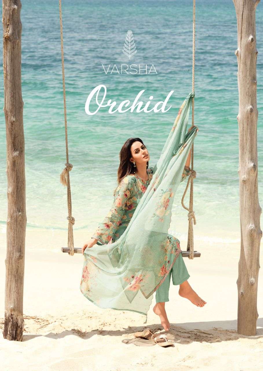 ORCHID BY VARSHA 01 TO 06 SERIES BEAUTIFUL SUITS COLORFUL STYLISH FANCY CASUAL WEAR & ETHNIC WEAR VISCOSE ORGANZA PRINT DRESSES AT WHOLESALE PRICE