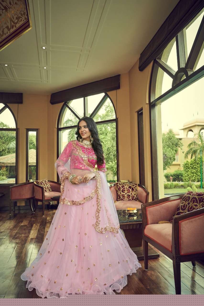 Rajwada By Aahvan 01 To 05 Series Indian Traditional Beautiful Stylish Designer Banarasi Silk Jacquard Embroidered Party Wear Net Lehengas At Wholesale Price