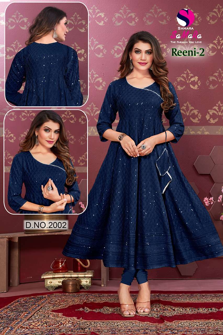 REENI VOL-2 BY SAMARA 2001 TO 2012 SERIES DESIGNER STYLISH FANCY COLORFUL BEAUTIFUL PARTY WEAR & ETHNIC WEAR COLLECTION RAYON WITH WORK KURTIS AT WHOLESALE PRICE