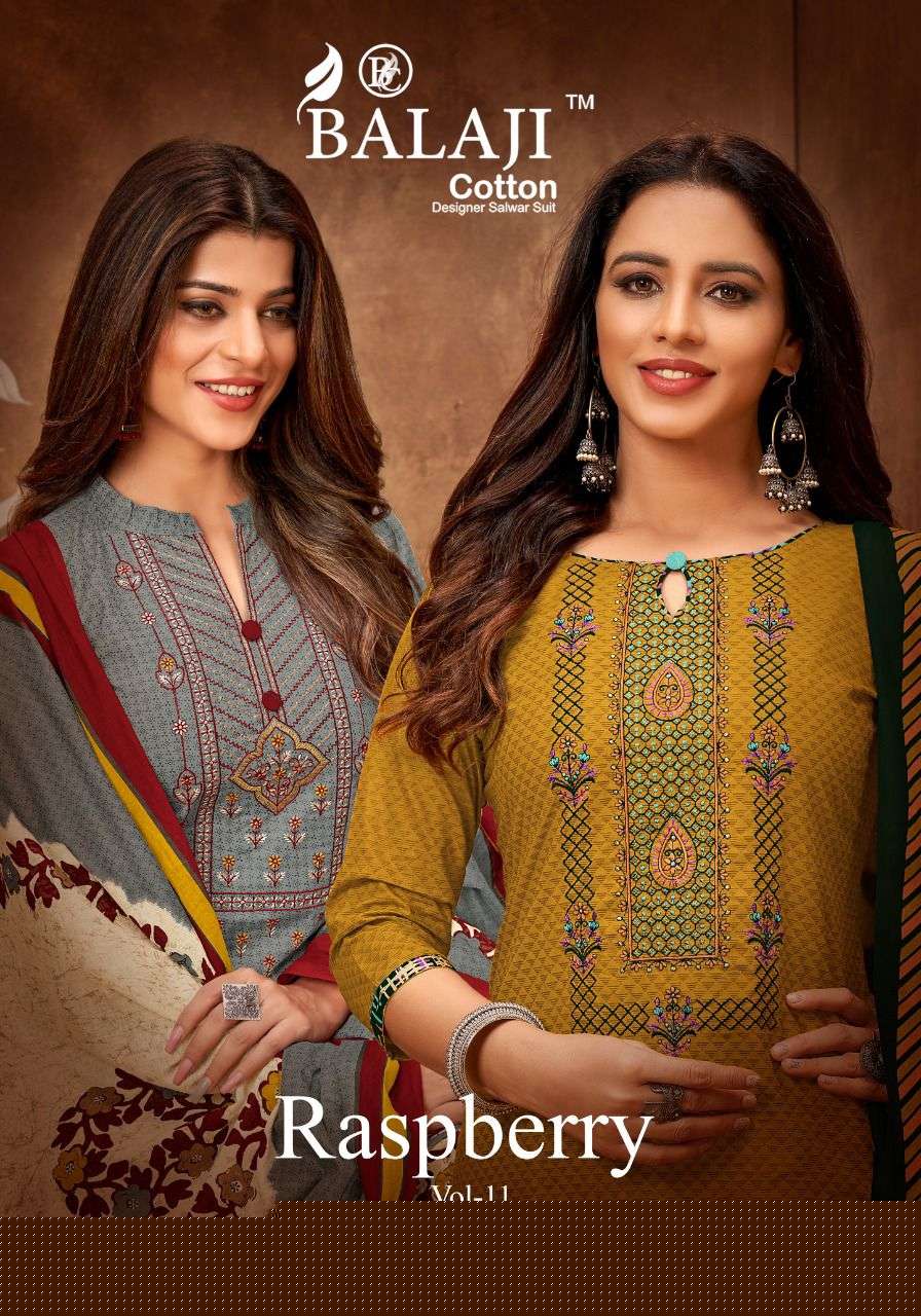 RASPBERRY VOL-11 BY BALAJI COTTON 1101 TO 1112 SERIES BEAUTIFUL SUITS STYLISH FANCY COLORFUL PARTY WEAR & OCCASIONAL WEAR HEAVY COTTON PRINT DRESSES AT WHOLESALE PRICE