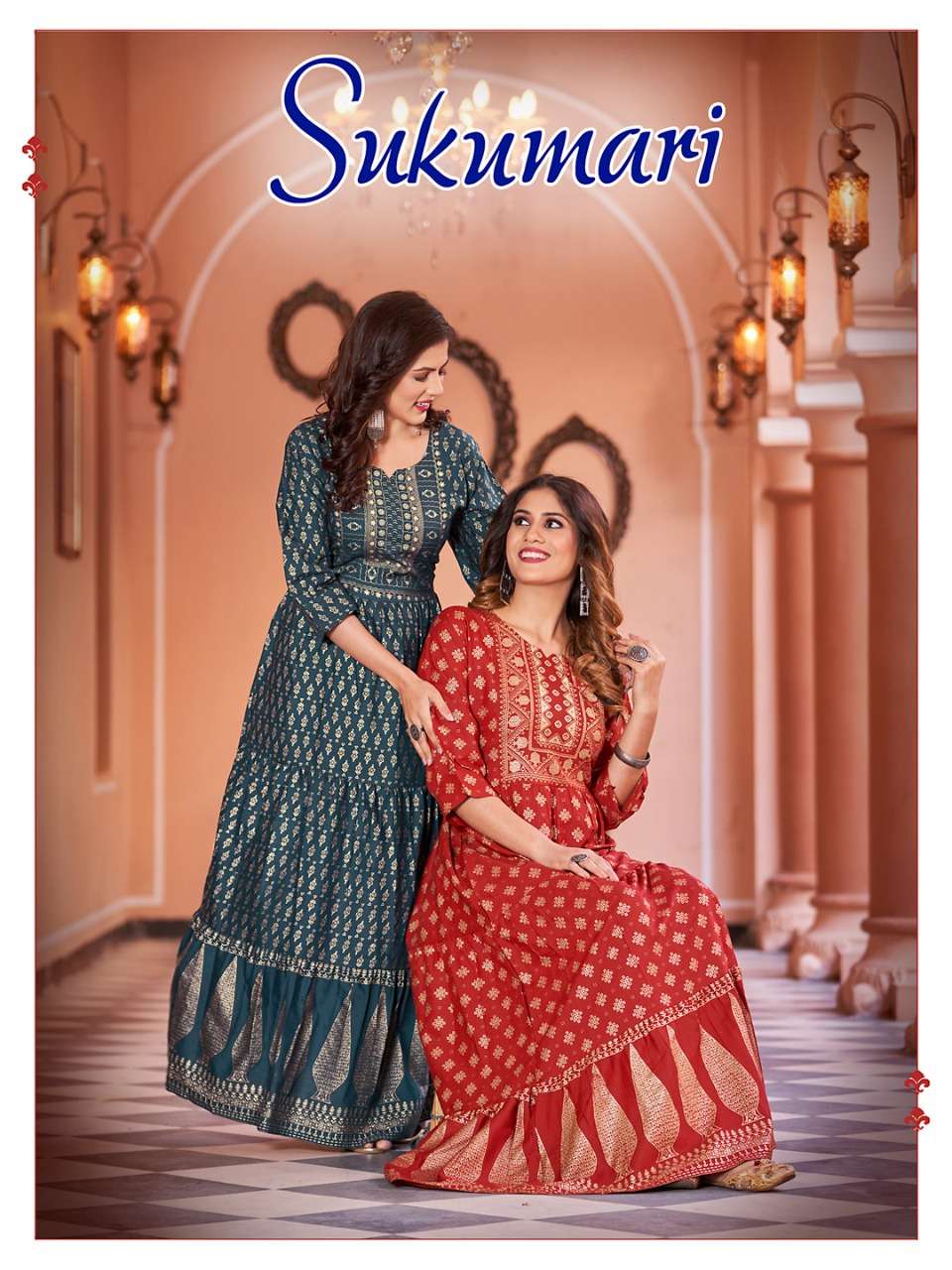 SUKUMARI BY BANWERY FASHION 1001 TO 1008 SERIES BEAUTIFUL STYLISH FANCY COLORFUL CASUAL WEAR & ETHNIC WEAR RAYON SLUB GOWNS WITH DUPATTA AT WHOLESALE PRICE