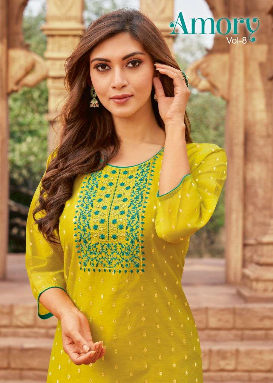 AMORY VOL-8 BY ARTIO 65001 TO 65010 SERIES DESIGNER STYLISH FANCY COLORFUL BEAUTIFUL PARTY WEAR & ETHNIC WEAR COLLECTION SILK EMBROIDERY KURTIS AT WHOLESALE PRICE