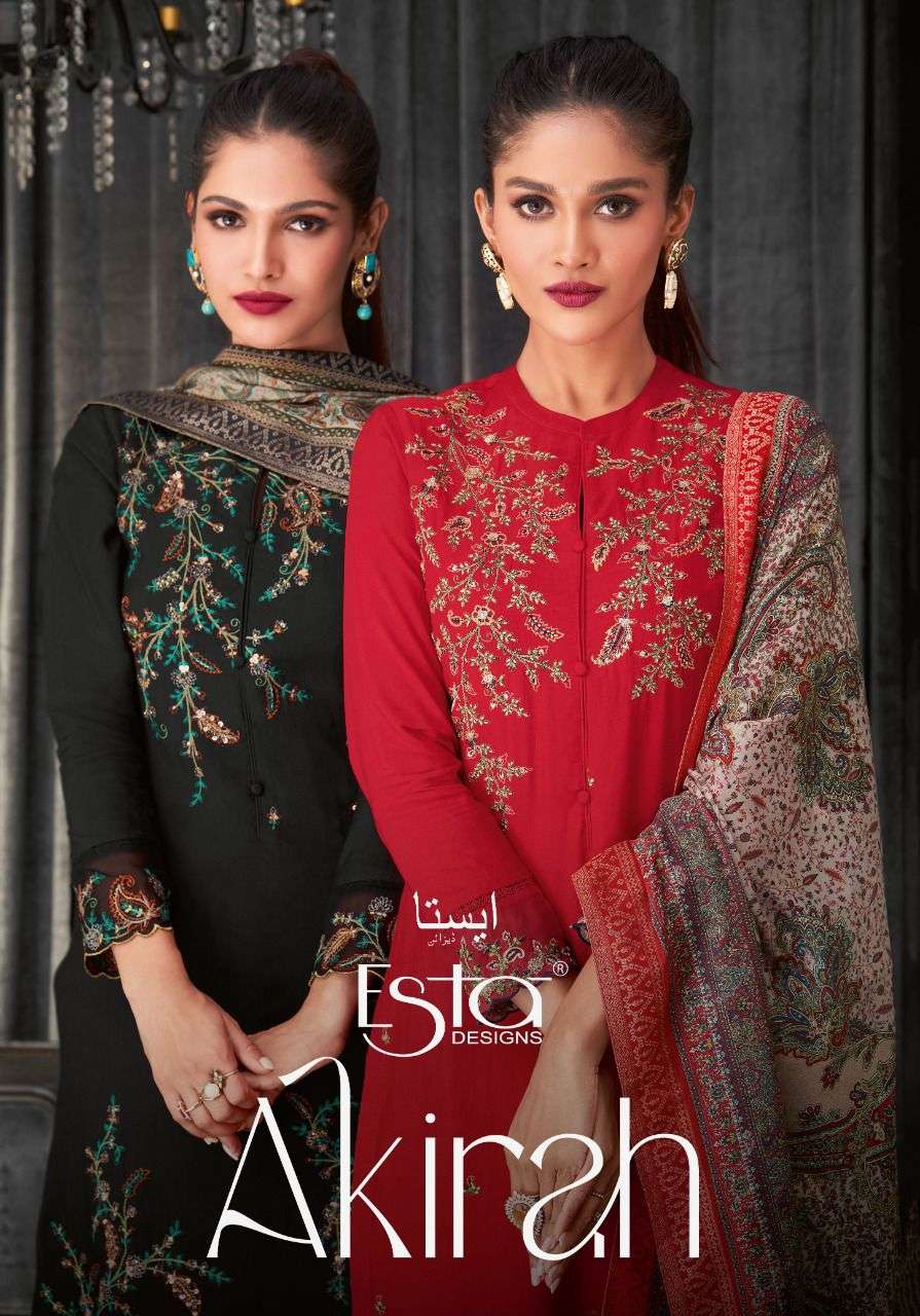 AKIRAH BY ESTA DESIGNS 1001 TO 1007 SERIES SUITS BEAUTIFUL FANCY COLORFUL STYLISH PARTY WEAR & OCCASIONAL WEAR PURE MUSLIN SILK DRESSES AT WHOLESALE PRICE