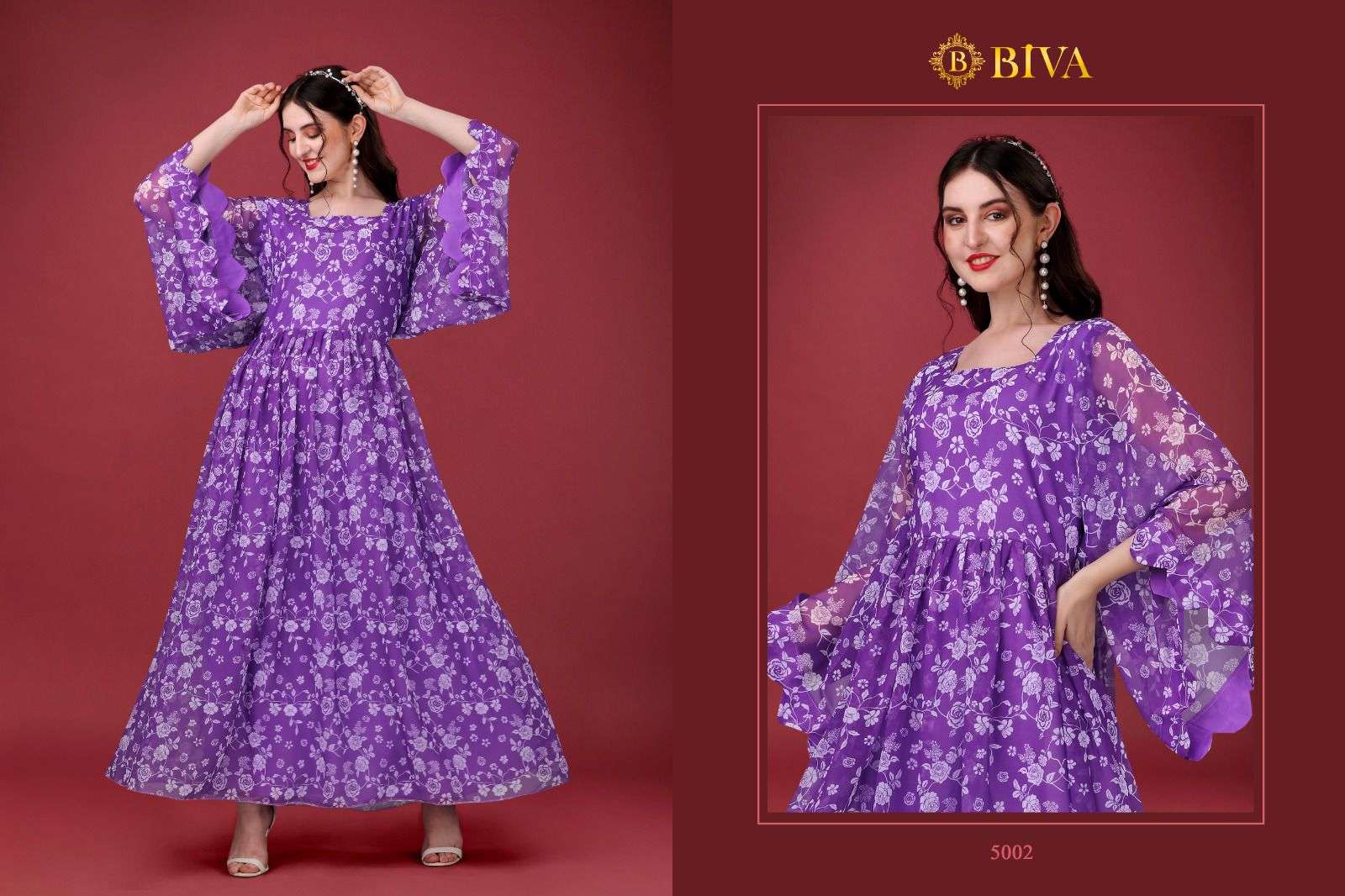 Alison By Biva 5001 To 5005 Series Beautiful Stylish Fancy Colorful Casual Wear & Ethnic Wear Faux Georgette Gowns At Wholesale Price