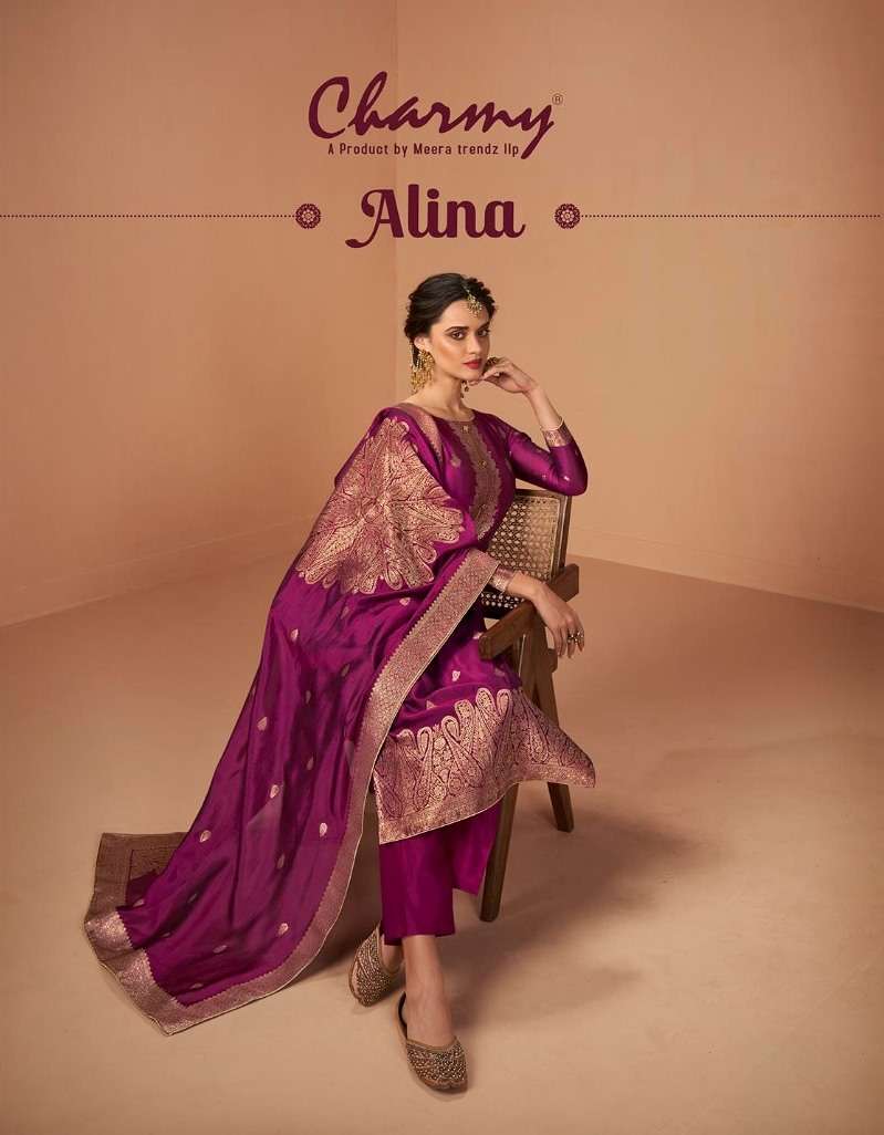 ALINA BY CHARMY 4701 TO 4706 SERIES BEAUTIFUL SUITS COLORFUL STYLISH FANCY CASUAL WEAR & ETHNIC WEAR VICHITRA SILK EMBROIDERED DRESSES AT WHOLESALE PRICE