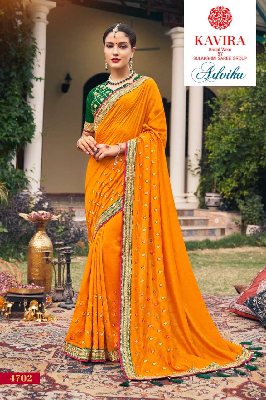 Advika By Kavira 4701 To 4709 Series Indian Traditional Wear Collection Beautiful Stylish Fancy Colorful Party Wear & Occasional Wear Vichitra Sarees At Wholesale Price