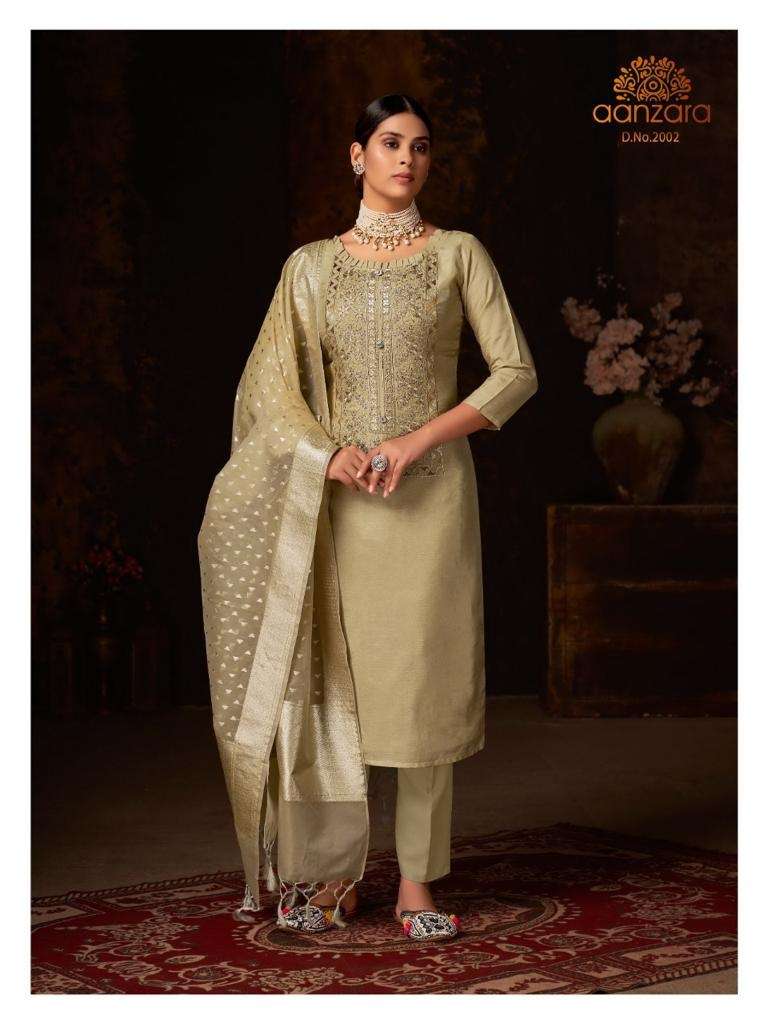 AANZARA 2001 SERIES BY AANZARA 2001 TO 2004 SERIES BEAUTIFUL SUITS COLORFUL STYLISH FANCY CASUAL WEAR & ETHNIC WEAR PURE DOLA SILK EMBROIDERY DRESSES AT WHOLESALE PRICE