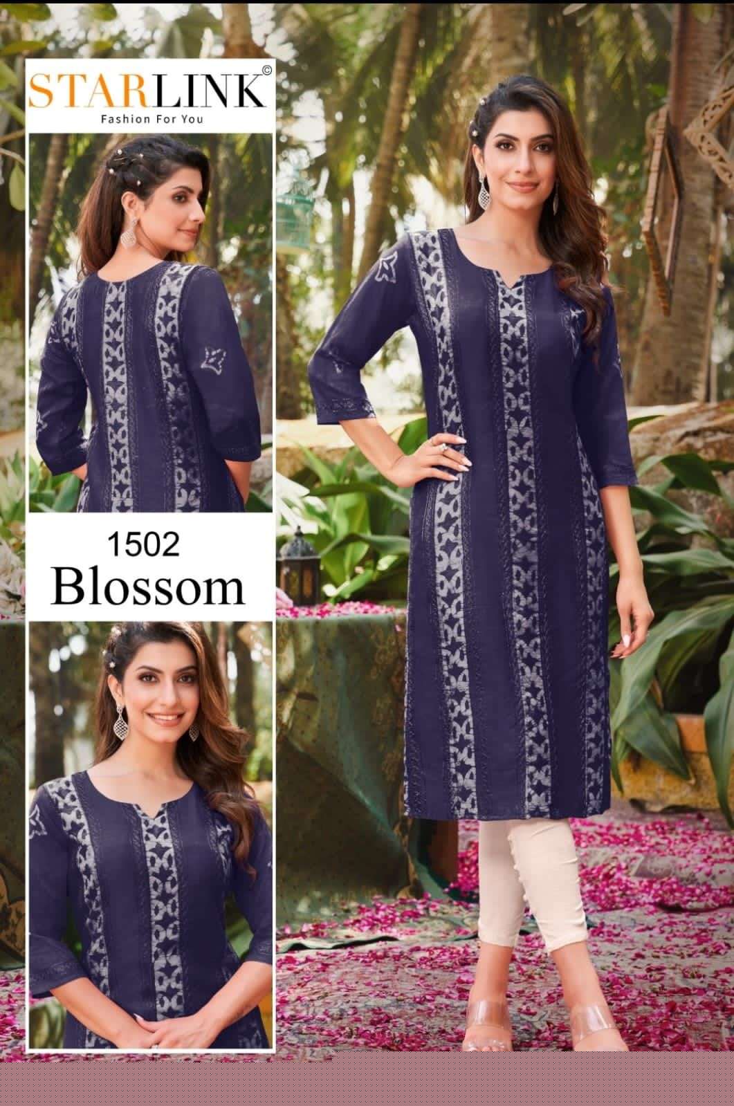 BLOSSOM BY STARLINK 1501 TO 1512 SERIES DESIGNER STYLISH FANCY COLORFUL BEAUTIFUL PARTY WEAR & ETHNIC WEAR COLLECTION CHANDERI EMBROIDERED KURTIS AT WHOLESALE PRICE