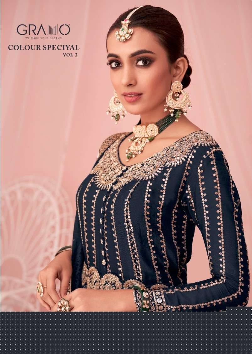COLOURS SPECIAL VOL-3 BY GRAMO 3-A TO 3-D SERIES BEAUTIFUL ANARKALI SUITS STYLISH COLORFUL FANCY CASUAL WEAR & ETHNIC WEAR GEORGETTE DRESSES AT WHOLESALE PRICE
