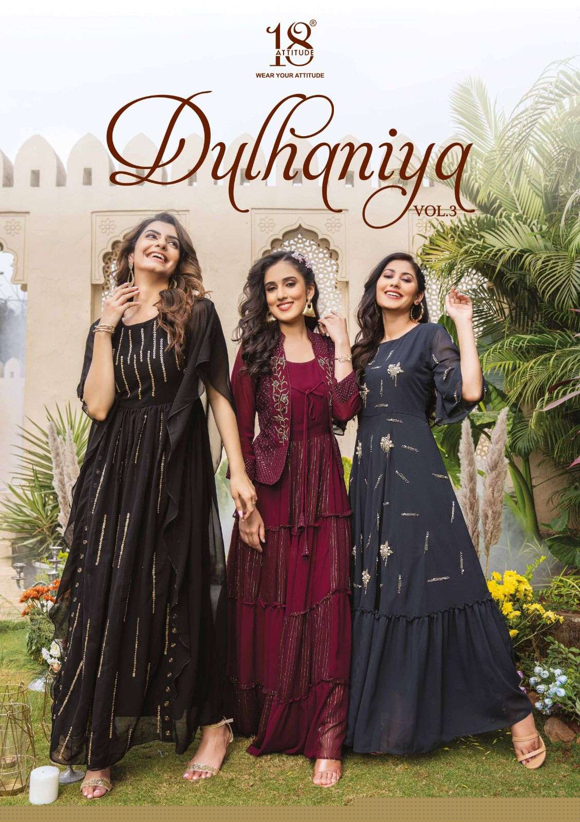 Dulhaniya Vol-3 By 18 Attitude 301 To 305 Series Beautiful Stylish Fancy Colorful Casual Wear & Ethnic Wear Bemberg Georgette Gowns At Wholesale Price