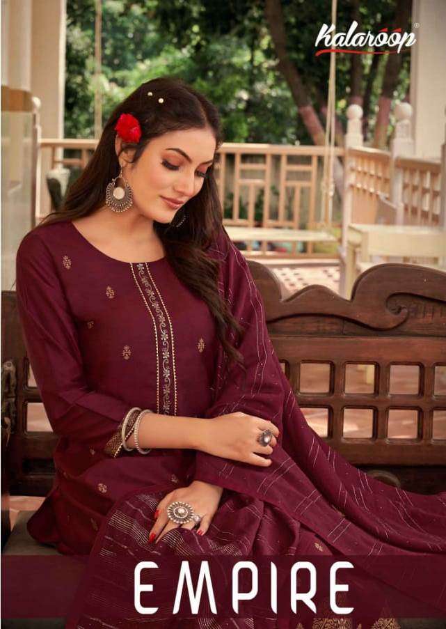 EMPIRE BY KALAROOP 13670 TO 13675 SERIES BEAUTIFUL SUITS COLORFUL STYLISH FANCY CASUAL WEAR & ETHNIC WEAR PURE JACQUARD WITH WORK DRESSES AT WHOLESALE PRICE