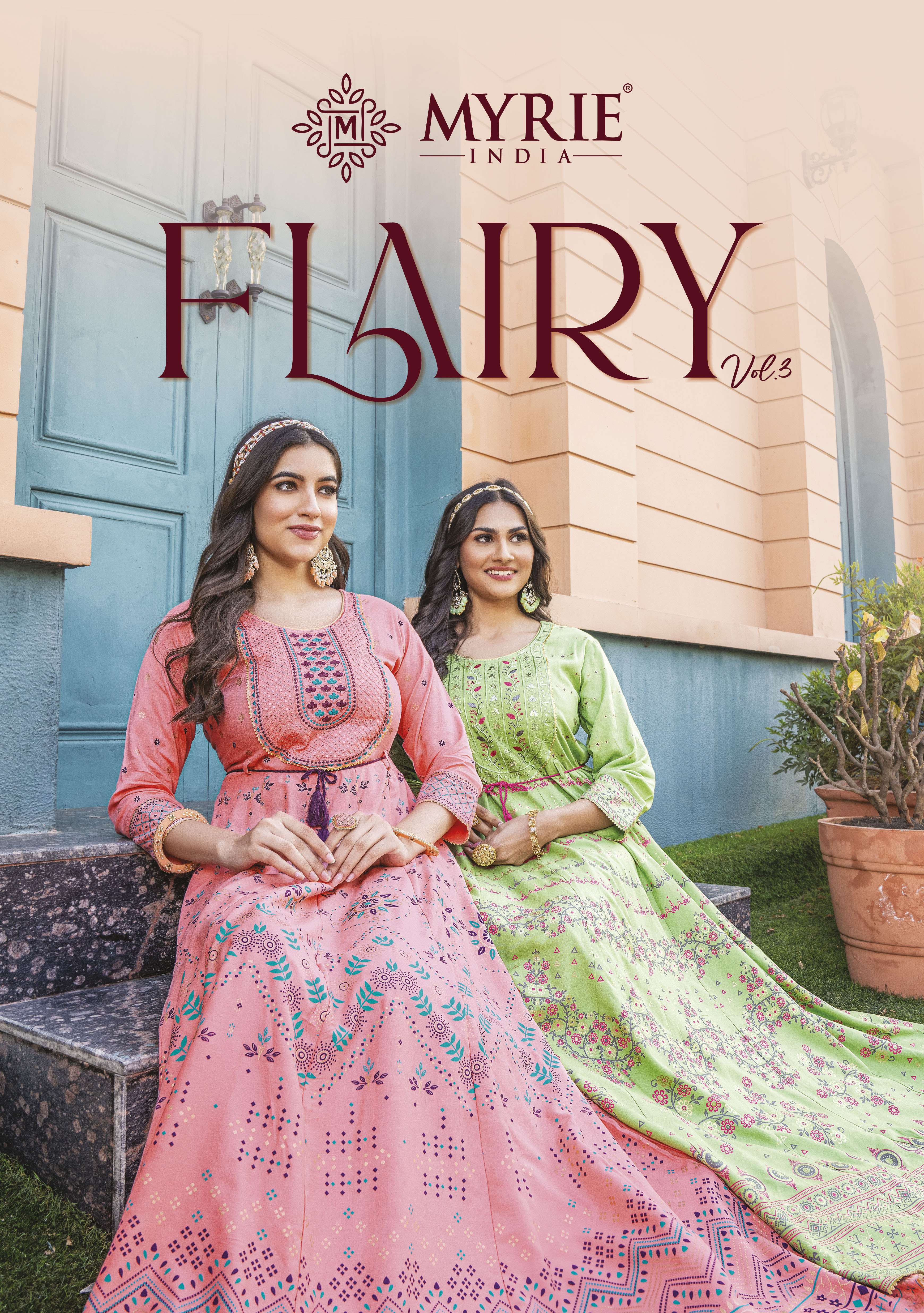 Flairy Vol-3 By Myrie 301 To 308 Series Beautiful Suits Colorful Stylish Fancy Casual Wear & Ethnic Wear Rayon Print Gowns At Wholesale Price