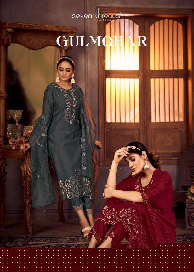 Gulmohar By Seven Threads 1001 To 1007 Series Beautiful Stylish Suits Fancy Colorful Casual Wear & Ethnic Wear & Ready To Wear Viscose Silk Dresses At Wholesale Price