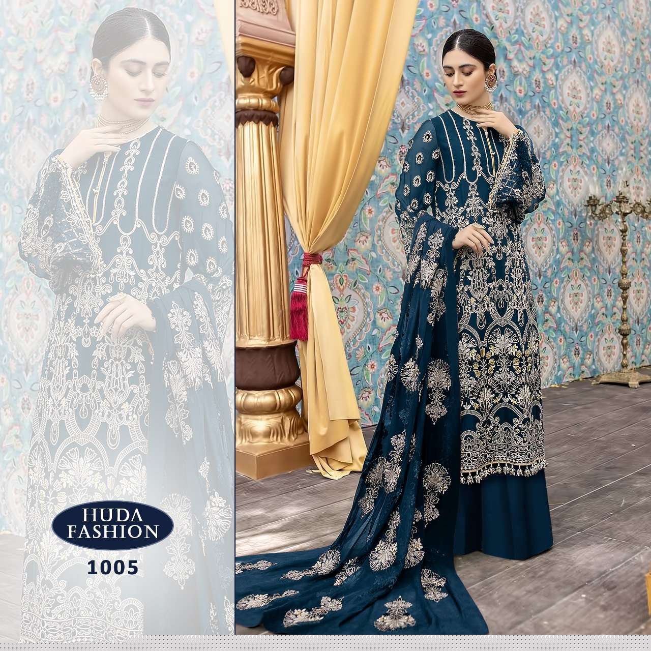 HUDA HIT DESIGN 1005 BY HUDA FASHION DESIGNER FESTIVE PAKISTANI SUITS COLLECTION BEAUTIFUL STYLISH FANCY COLORFUL PARTY WEAR & OCCASIONAL WEAR FAUX GEORGETTE EMBROIDERED DRESSES AT WHOLESALE PRICE