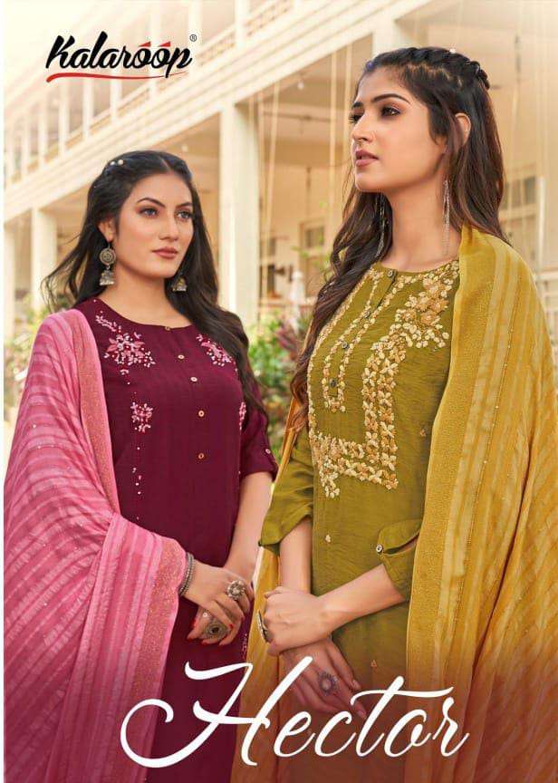 HECTOR BY KALAROOP 13664 TO 13669 SERIES DESIGNER SUITS BEAUTIFUL FANCY COLORFUL STYLISH PARTY WEAR & OCCASIONAL WEAR HEAVY COTTON SILK EMBROIDERY DRESSES AT WHOLESALE PRICE