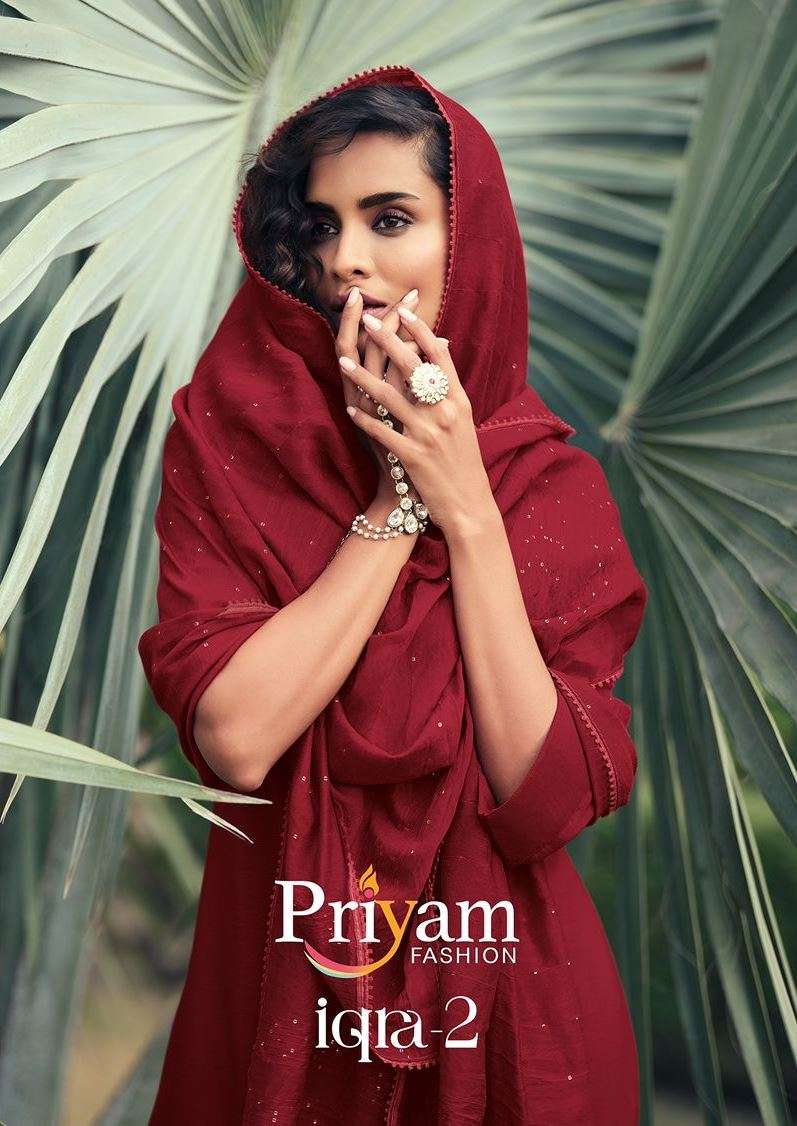 IQRA VOL-2 BY PRIYAM 20001 TO 20006 SERIES BEAUTIFUL FESTIVE SUITS COLORFUL STYLISH FANCY CASUAL WEAR & ETHNIC WEAR PURE CHINNON EMBROIDERED DRESSES AT WHOLESALE PRICE