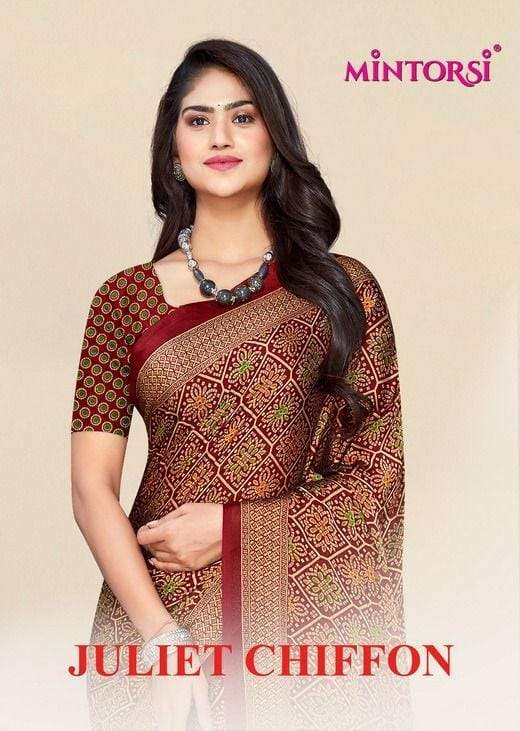 JULIET CHIFFON BY MINTORSI 27231 TO 27238 SERIES INDIAN TRADITIONAL WEAR COLLECTION BEAUTIFUL STYLISH FANCY COLORFUL PARTY WEAR & OCCASIONAL WEAR FANCY SAREES AT WHOLESALE PRICE