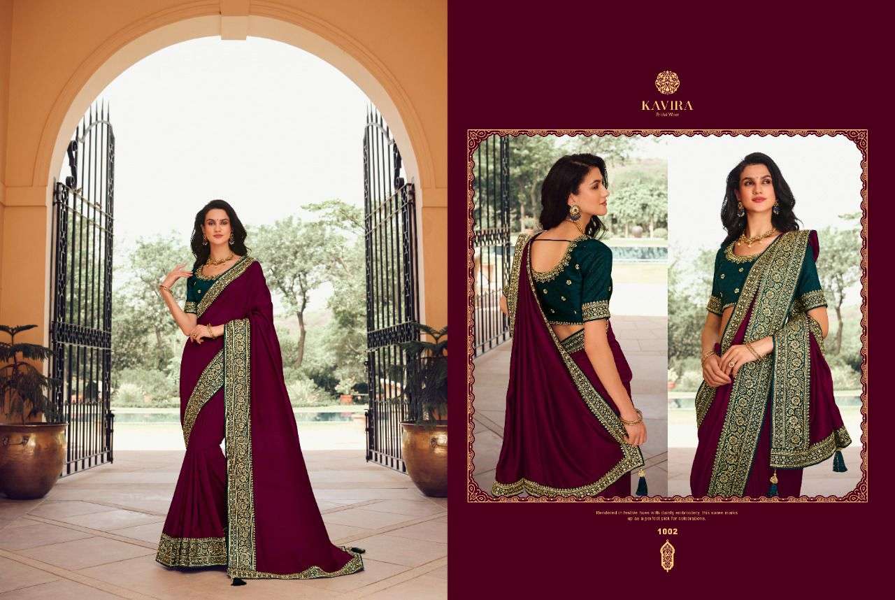 Kavira Vol-4 By Kavira 1001 To 1012 Series Indian Traditional Wear Collection Beautiful Stylish Fancy Colorful Party Wear & Occasional Wear Vichitra Sarees At Wholesale Price