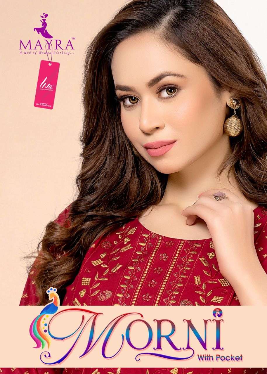 MORNI BY MAYRA 80119 TO 80226 SERIES DESIGNER STYLISH FANCY COLORFUL BEAUTIFUL PARTY WEAR & ETHNIC WEAR COLLECTION PURE RAYON KURTIS AT WHOLESALE PRICE