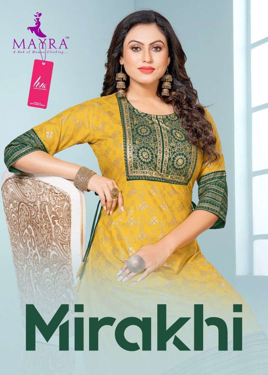 MIRAKHI BY MAYRA 80027 TO 80034 SERIES DESIGNER STYLISH FANCY COLORFUL BEAUTIFUL PARTY WEAR & ETHNIC WEAR COLLECTION PURE RAYON KURTIS AT WHOLESALE PRICE
