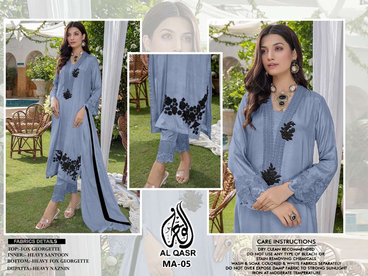 MA-05 COLOURS BY AL QASR 05-A TO 05-C SERIES BEAUTIFUL PAKISTANI SUITS COLORFUL STYLISH FANCY CASUAL WEAR & ETHNIC WEAR FAUX GEORGETTE DRESSES AT WHOLESALE PRICE