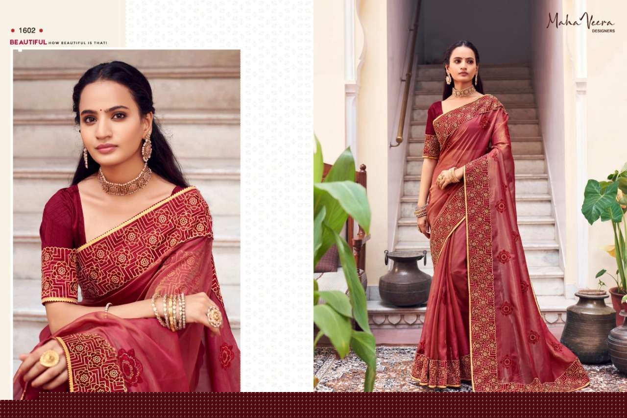 Meera By Maha Veera Designer 1601 To 1608 Series Indian Traditional Wear Collection Beautiful Stylish Fancy Colorful Party Wear & Occasional Wear Georgette Sarees At Wholesale Price