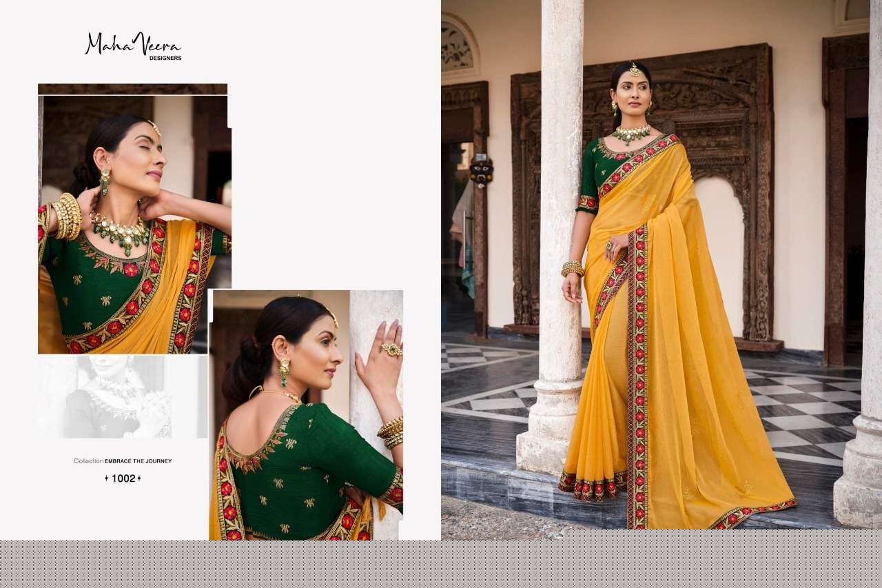 Mahima By Maha Veera Designer 1001 To 1010 Series Indian Traditional Wear Collection Beautiful Stylish Fancy Colorful Party Wear & Occasional Wear Chiffon Sarees At Wholesale Price