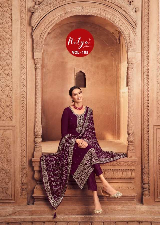 Nitya Vol-185 By Lt Fabrics 85001 To 85006 Series Designer Festive Suits Beautiful Fancy Colorful Stylish Party Wear & Ethnic Wear Georgette Embrodiered Dresses At Wholesale Price