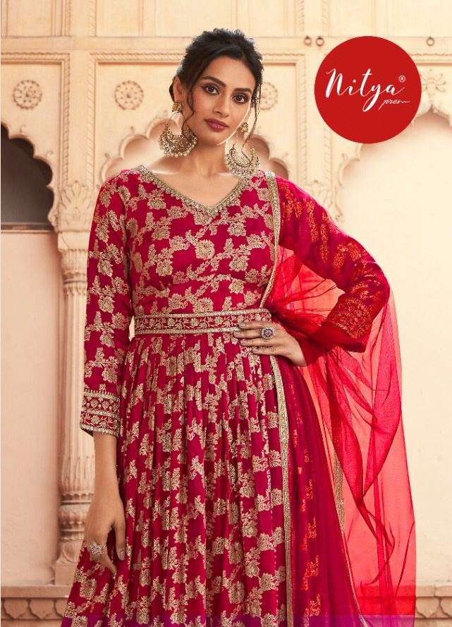 Nitya 503 Colours By Lt Fabrics 503-A To 503-D Series Designer Anarkali Suits Collection Beautiful Stylish Fancy Colorful Party Wear & Occasional Wear Dola Jacquard Embroidered Dresses At Wholesale Price
