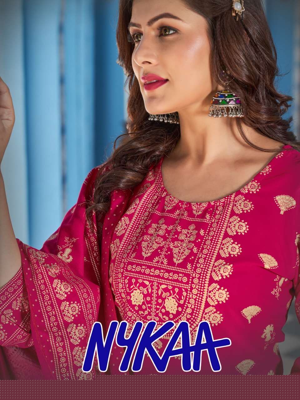 NYKAA VOL-8 BY BANWERY FASHION 8001 TO 8006 SERIES BEAUTIFUL STYLISH SUITS FANCY COLORFUL CASUAL WEAR & ETHNIC WEAR & READY TO WEAR RAYON FOIL DRESSES AT WHOLESALE PRICE