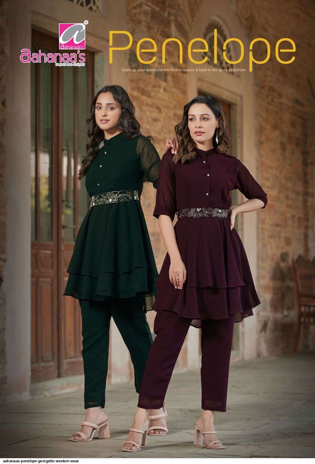 PENELOPE BY AAHANAAS 101 TO 104 SERIES DESIGNER STYLISH FANCY COLORFUL BEAUTIFUL PARTY WEAR & ETHNIC WEAR COLLECTION GEORGETTE TOPS WITH BOTTOM AT WHOLESALE PRICE