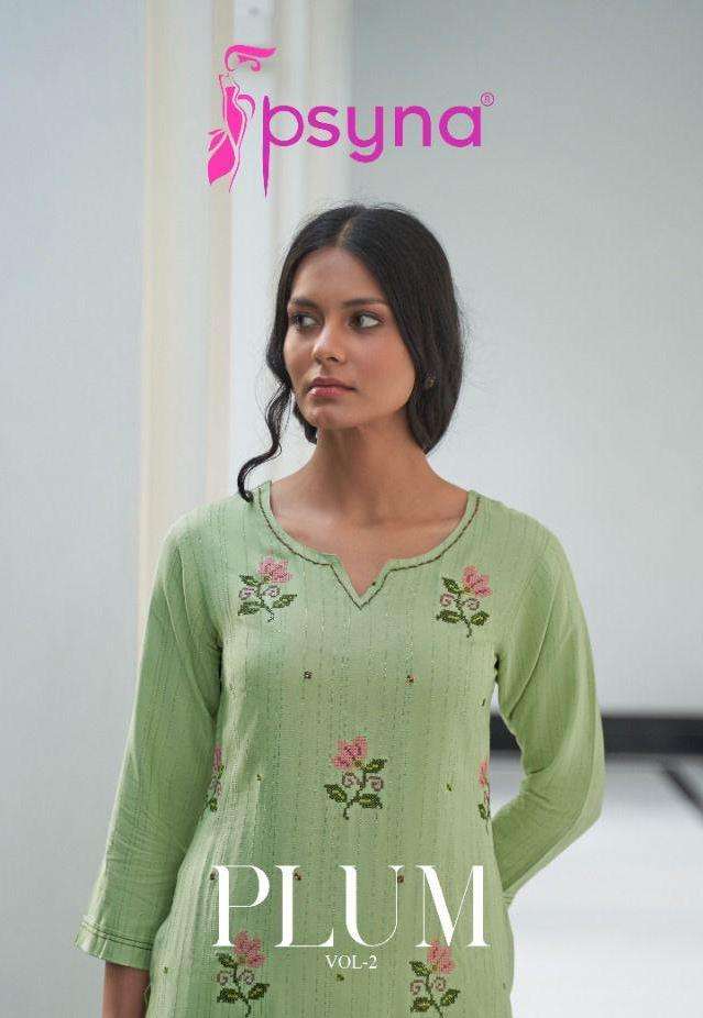 PLUM VOL-2 BY PSYNA 2001 TO 2006 SERIES BEAUTIFUL STYLISH FANCY COLORFUL CASUAL WEAR & ETHNIC WEAR RAYON EMBROIDERED KURTIS AT WHOLESALE PRICE