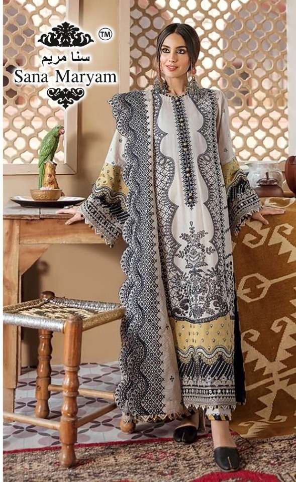 Qalamkar 103 By Sana Maryam Beautiful Colorful Stylish Fancy Casual Wear & Ethnic Wear & Cambric Cotton With Heavy Embroidery And Back Print Dresses At Wholesale Price