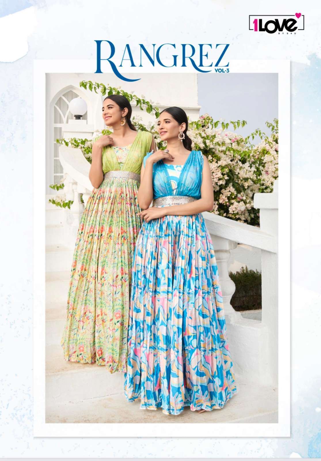 Rangrez Vol-3 By 1 Love 01 To 05 Series Beautiful Stylish Fancy Colorful Casual Wear & Ethnic Wear Chinnon Gowns At Wholesale Price