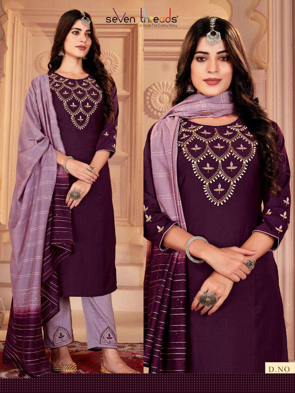 SEVEN THREADS HIT DESIGN 51 BY SEVEN THREADS BEAUTIFUL STYLISH SUITS FANCY COLORFUL CASUAL WEAR & ETHNIC WEAR & READY TO WEAR BEMBERG SILK DRESSES AT WHOLESALE PRICE